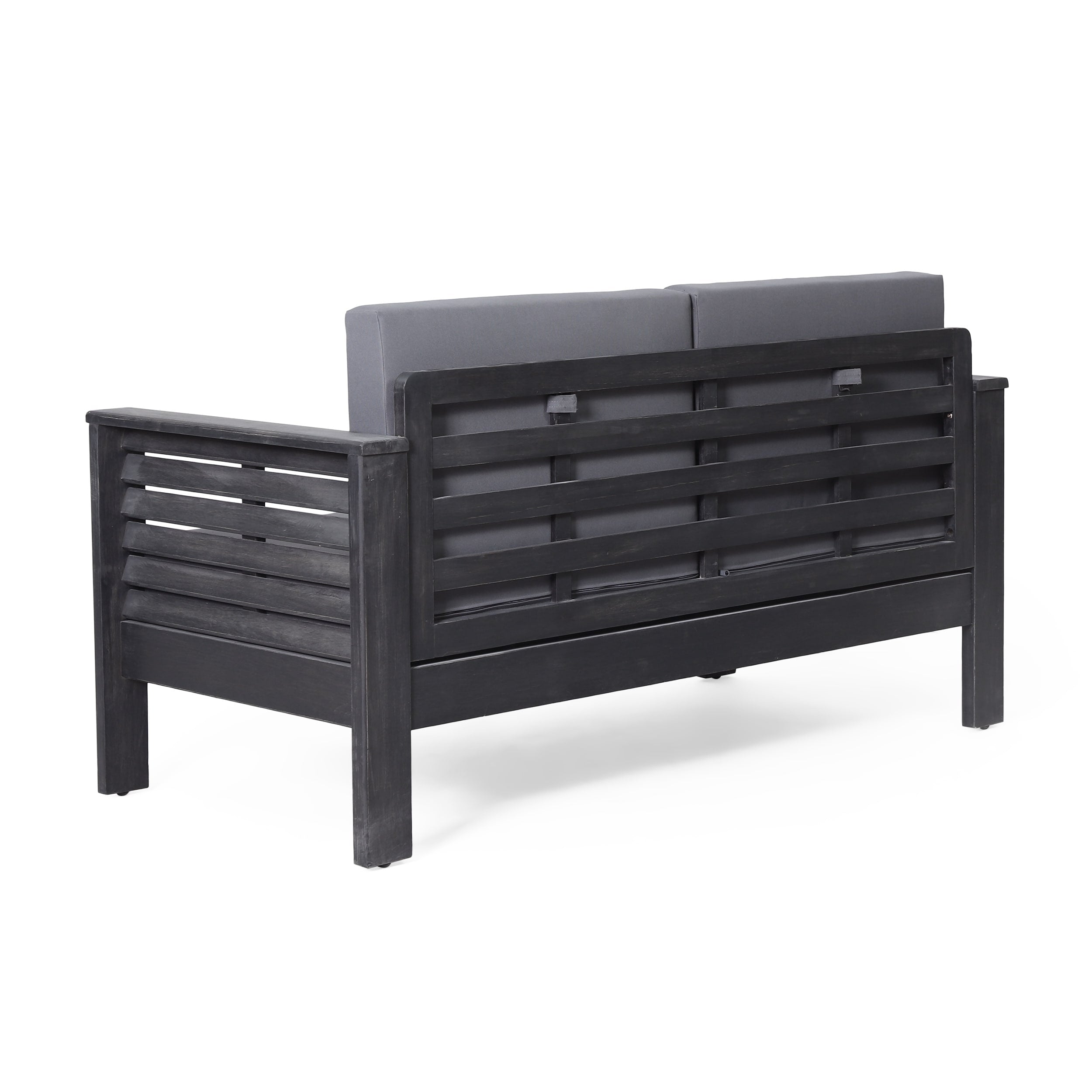 Ensemble causeuse et table basse d'extérieur en bois d'acacia Louver avec coussins par Christopher Knight Home