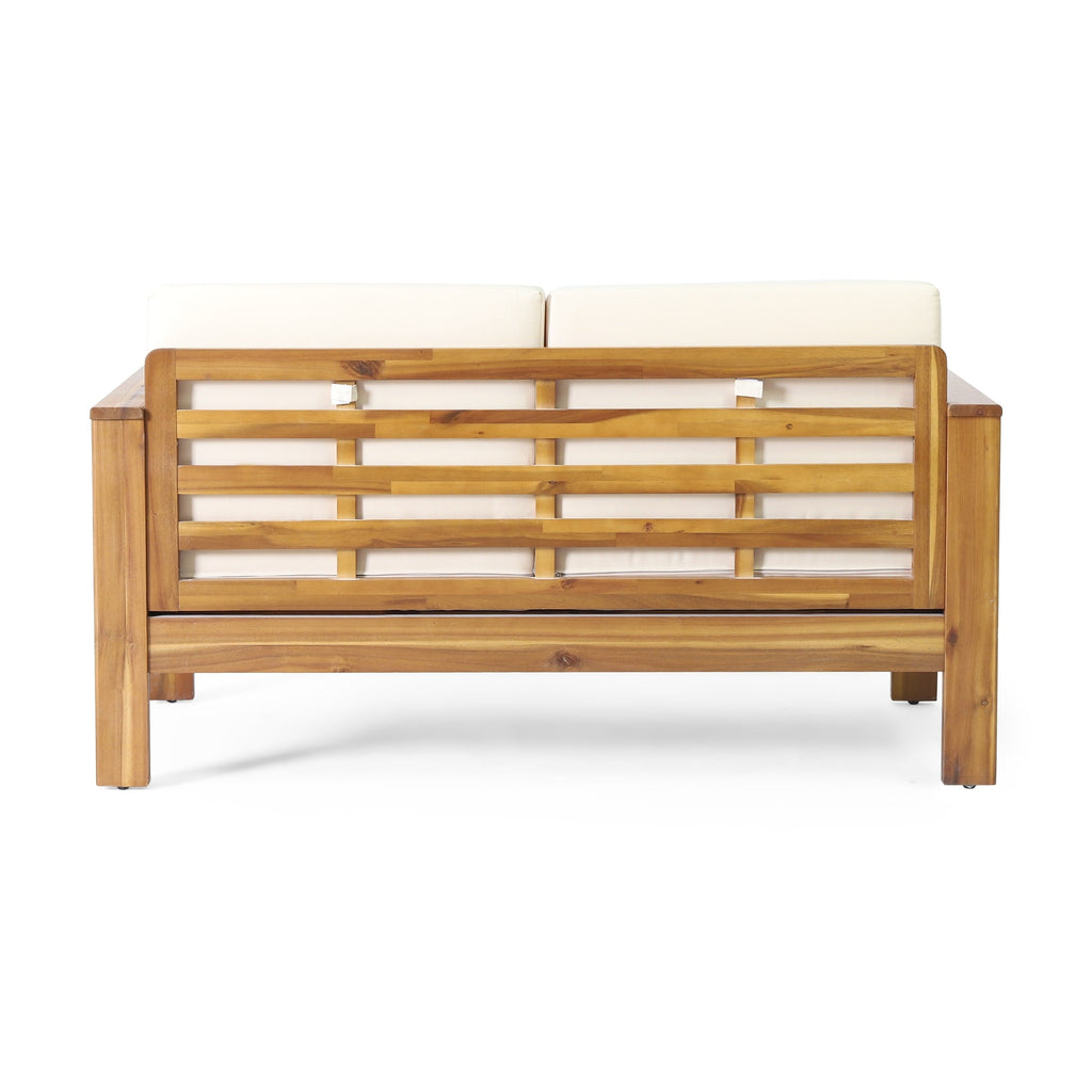Ensemble causeuse et table basse d'extérieur en bois d'acacia Louver avec coussins par Christopher Knight Home