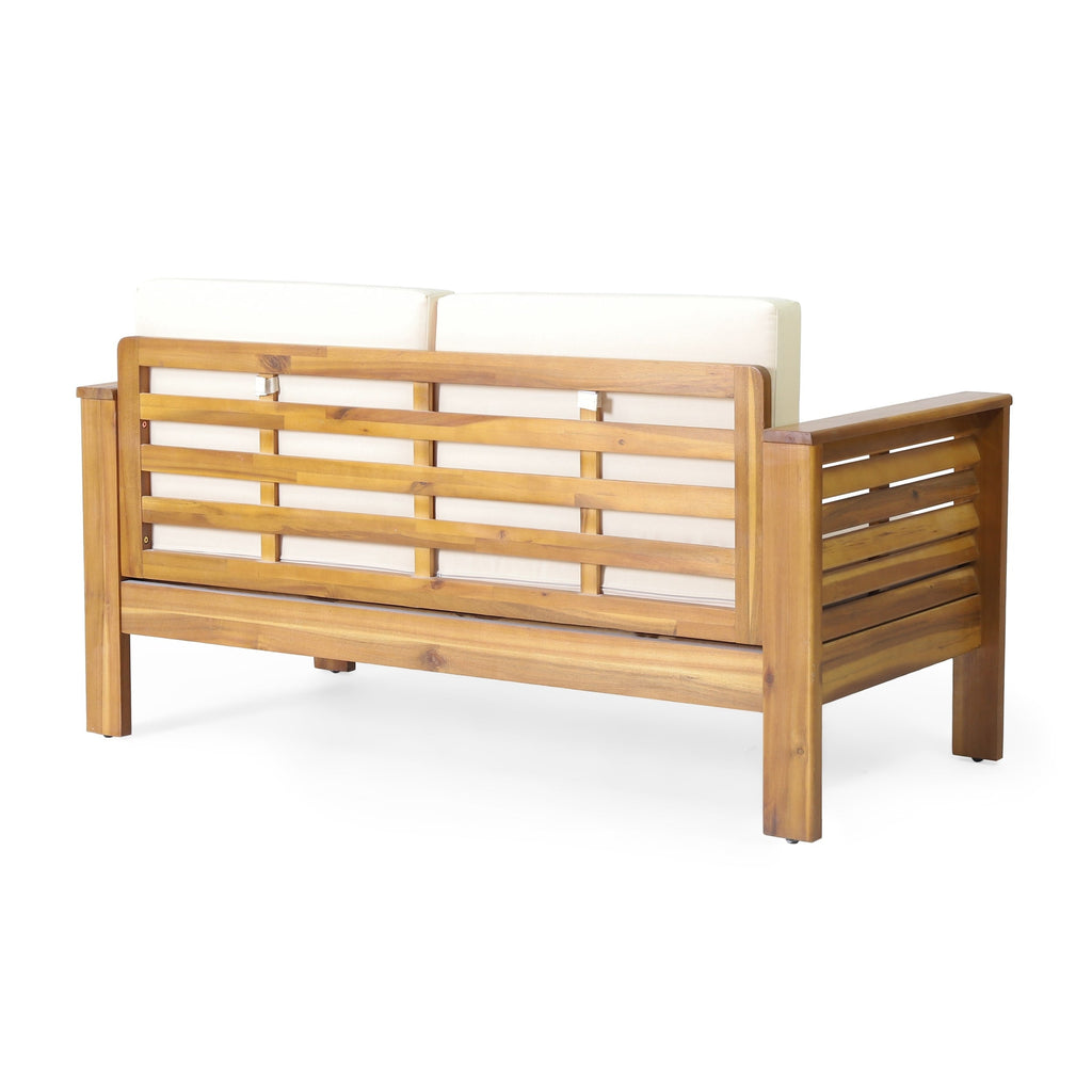 Ensemble causeuse et table basse d'extérieur en bois d'acacia Louver avec coussins par Christopher Knight Home