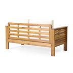 Ensemble causeuse et table basse d'extérieur en bois d'acacia Louver avec coussins par Christopher Knight Home