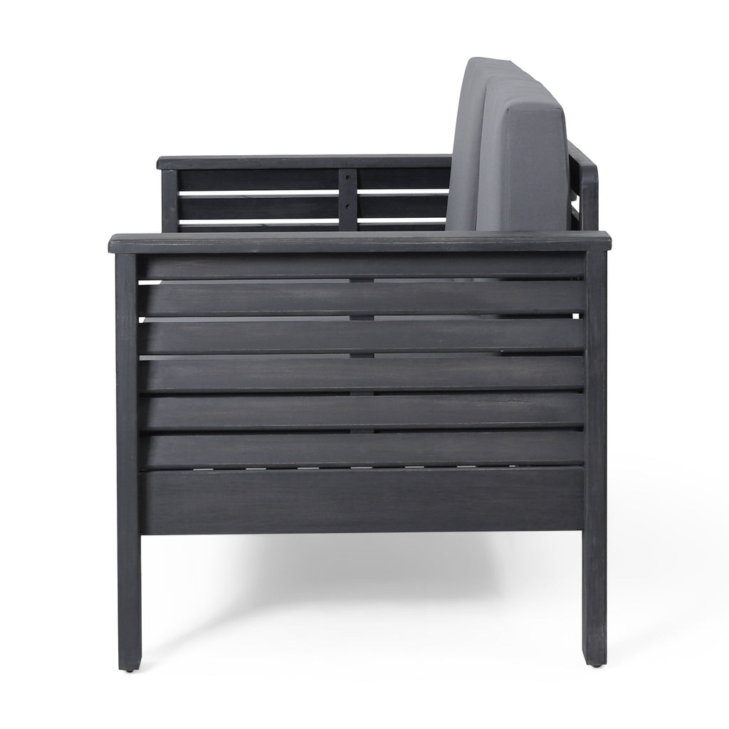 Ensemble causeuse et table basse d'extérieur en bois d'acacia Louver avec coussins par Christopher Knight Home