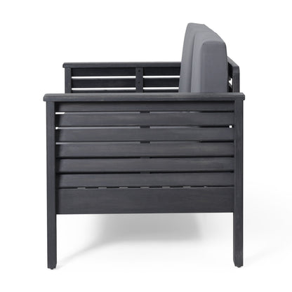 Ensemble causeuse et table basse d'extérieur en bois d'acacia Louver avec coussins par Christopher Knight Home
