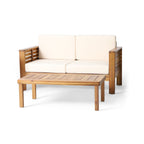 Ensemble causeuse et table basse d'extérieur en bois d'acacia Louver avec coussins par Christopher Knight Home