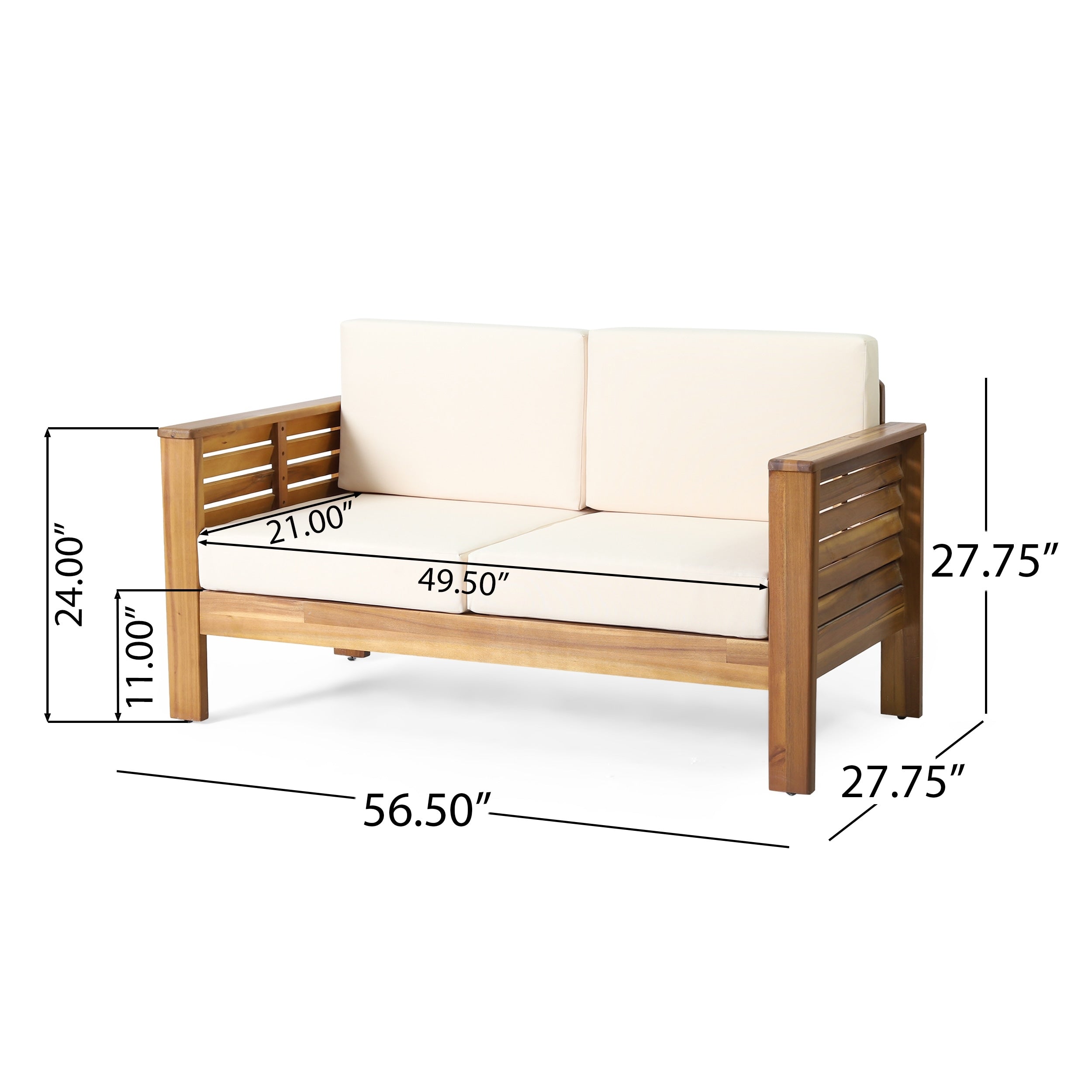 Ensemble causeuse et table basse d'extérieur en bois d'acacia Louver avec coussins par Christopher Knight Home