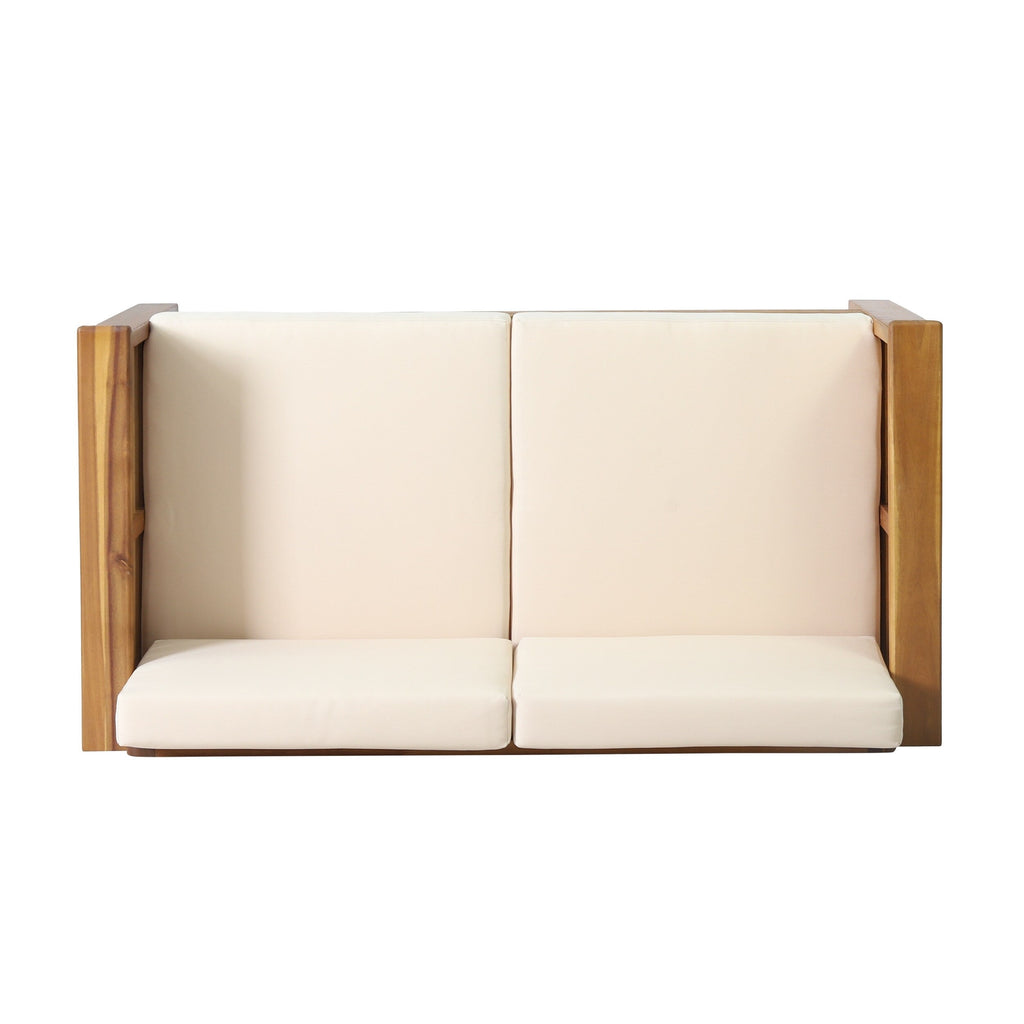 Ensemble causeuse et table basse d'extérieur en bois d'acacia Louver avec coussins par Christopher Knight Home