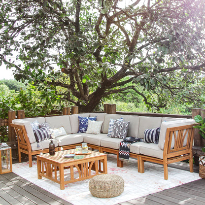 Ensemble de salon de jardin Cambridge Casual Lowell 8 pièces en teck avec coussin
