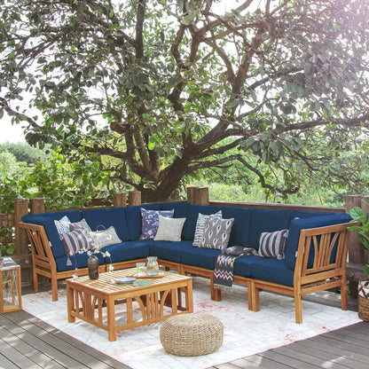 Ensemble de salon de jardin Cambridge Casual Lowell 8 pièces en teck avec coussin