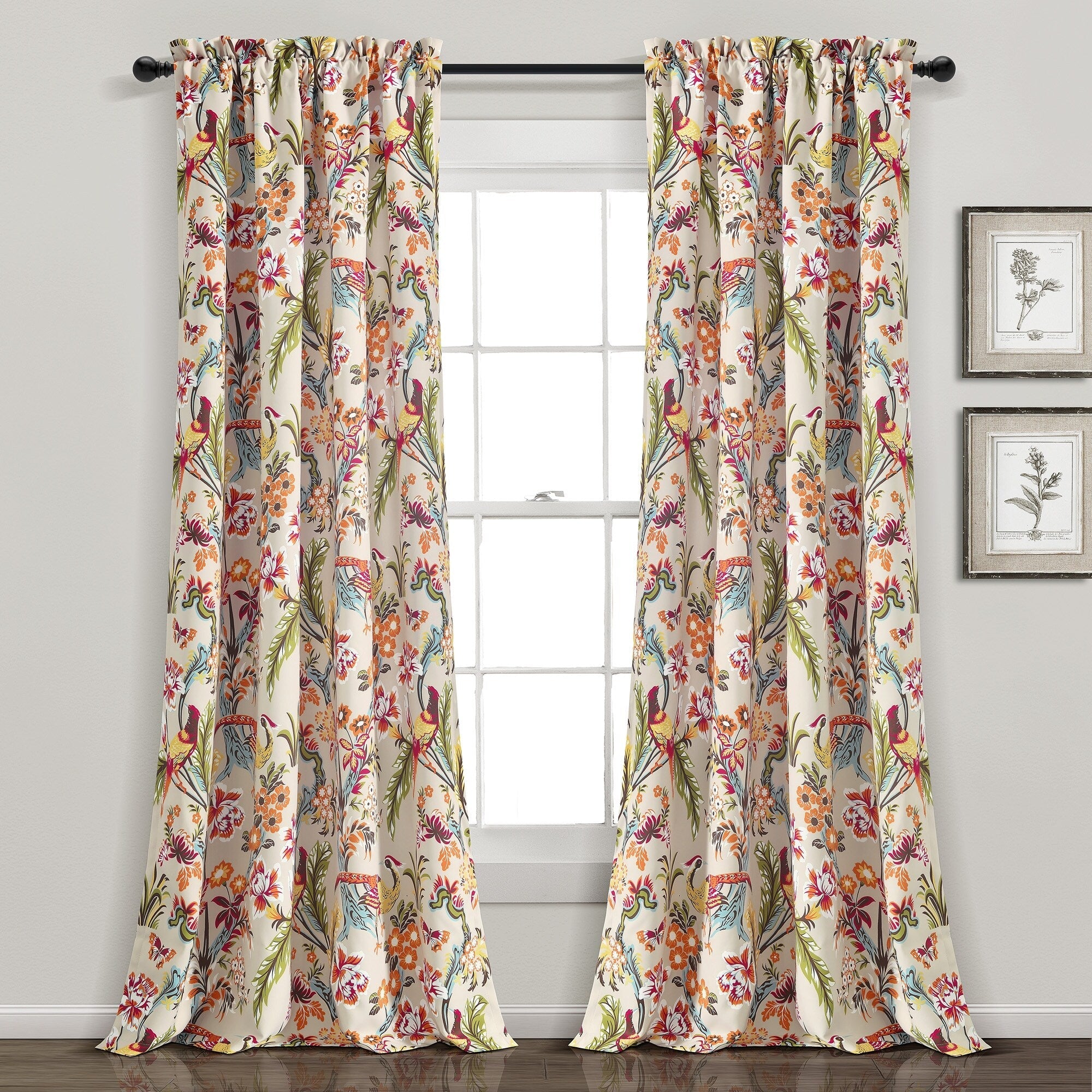 Paire de rideaux filtrant la lumière Dolores à imprimé floral et oiseaux de Lush Decor