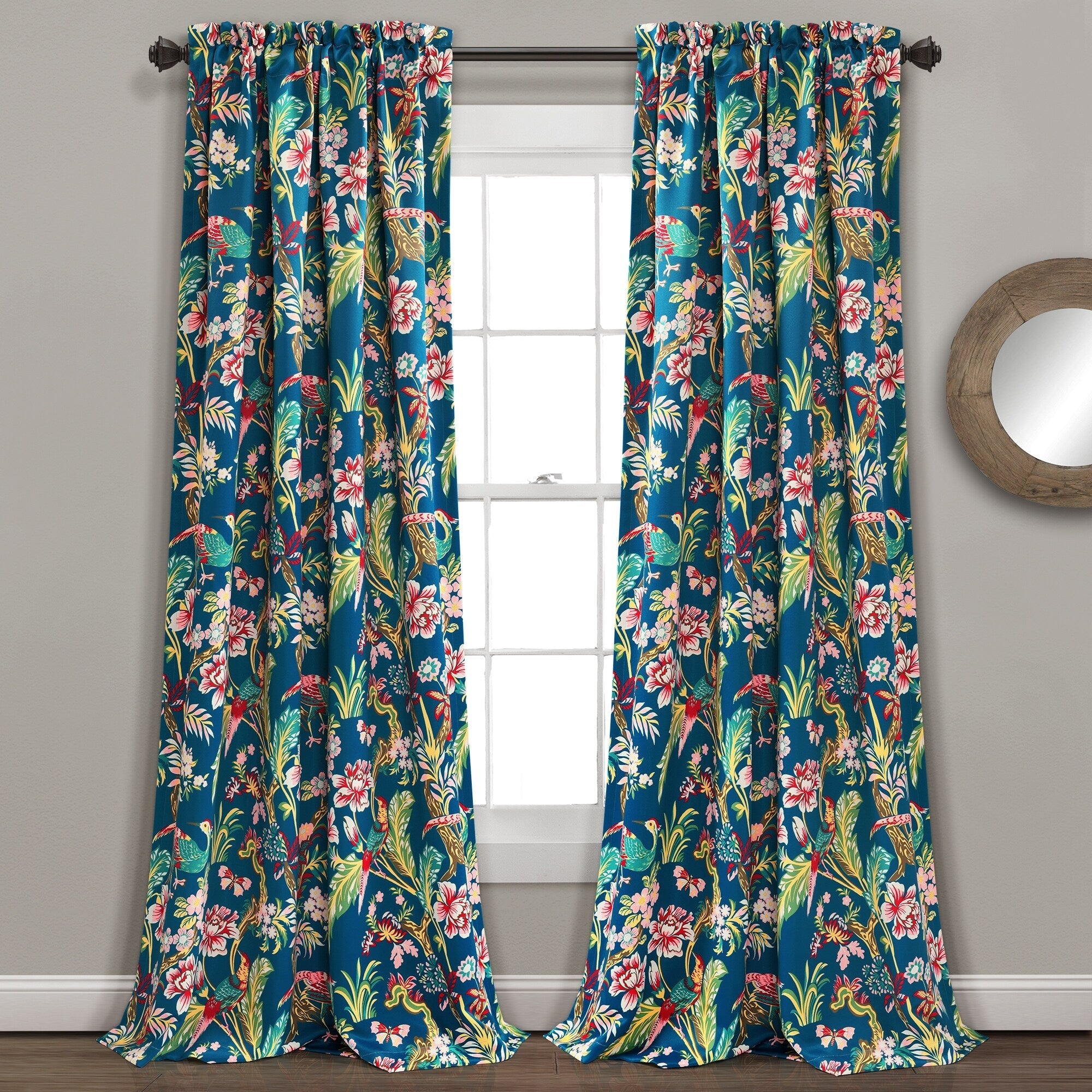 Paire de rideaux filtrant la lumière Dolores à imprimé floral et oiseaux de Lush Decor