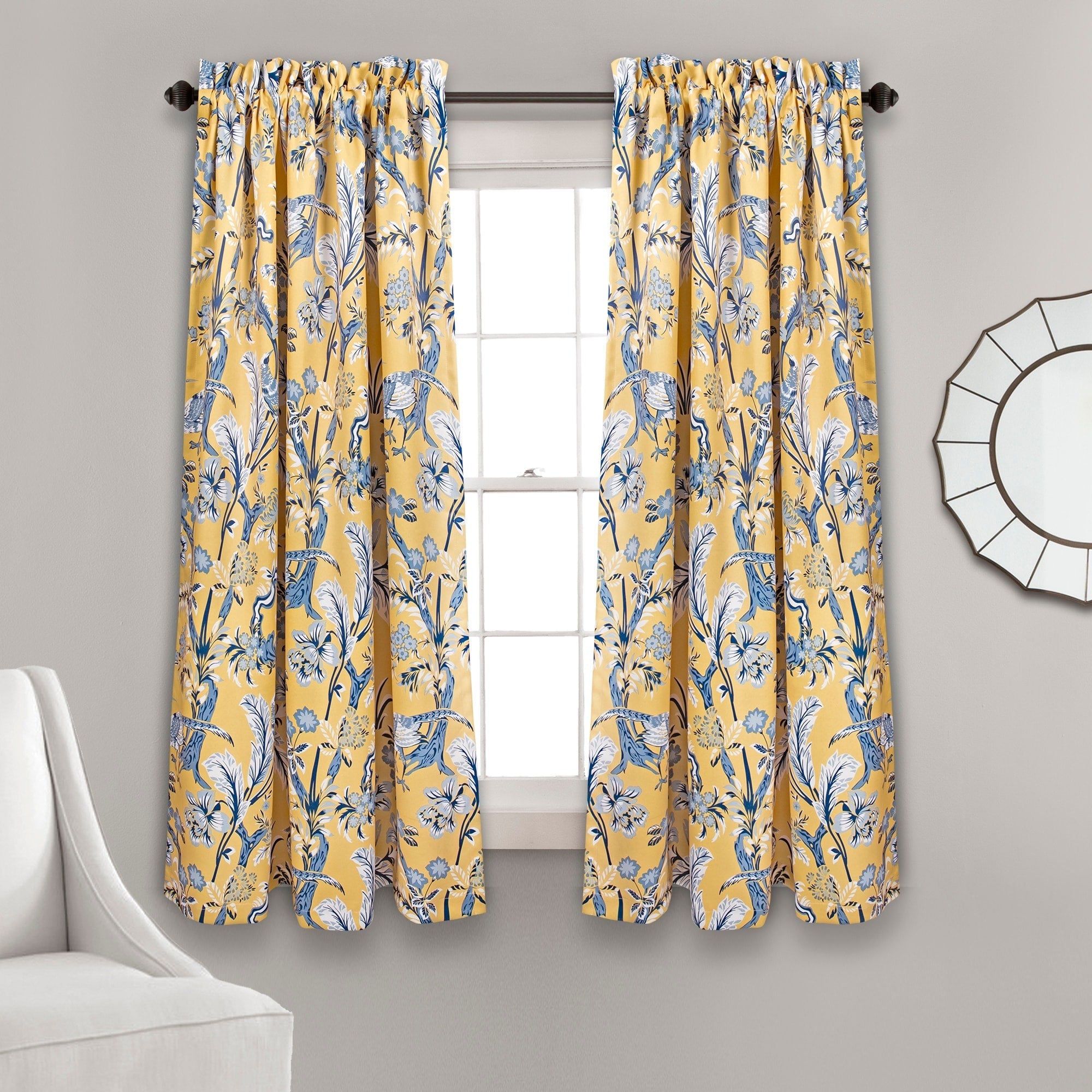 Paire de rideaux filtrant la lumière Dolores à imprimé floral et oiseaux de Lush Decor