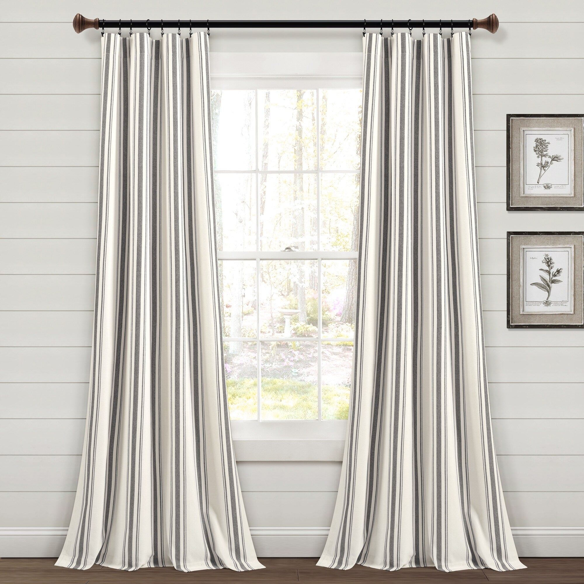 Paire de rideaux de fenêtre en coton teint en fil à rayures style ferme Lush Decor