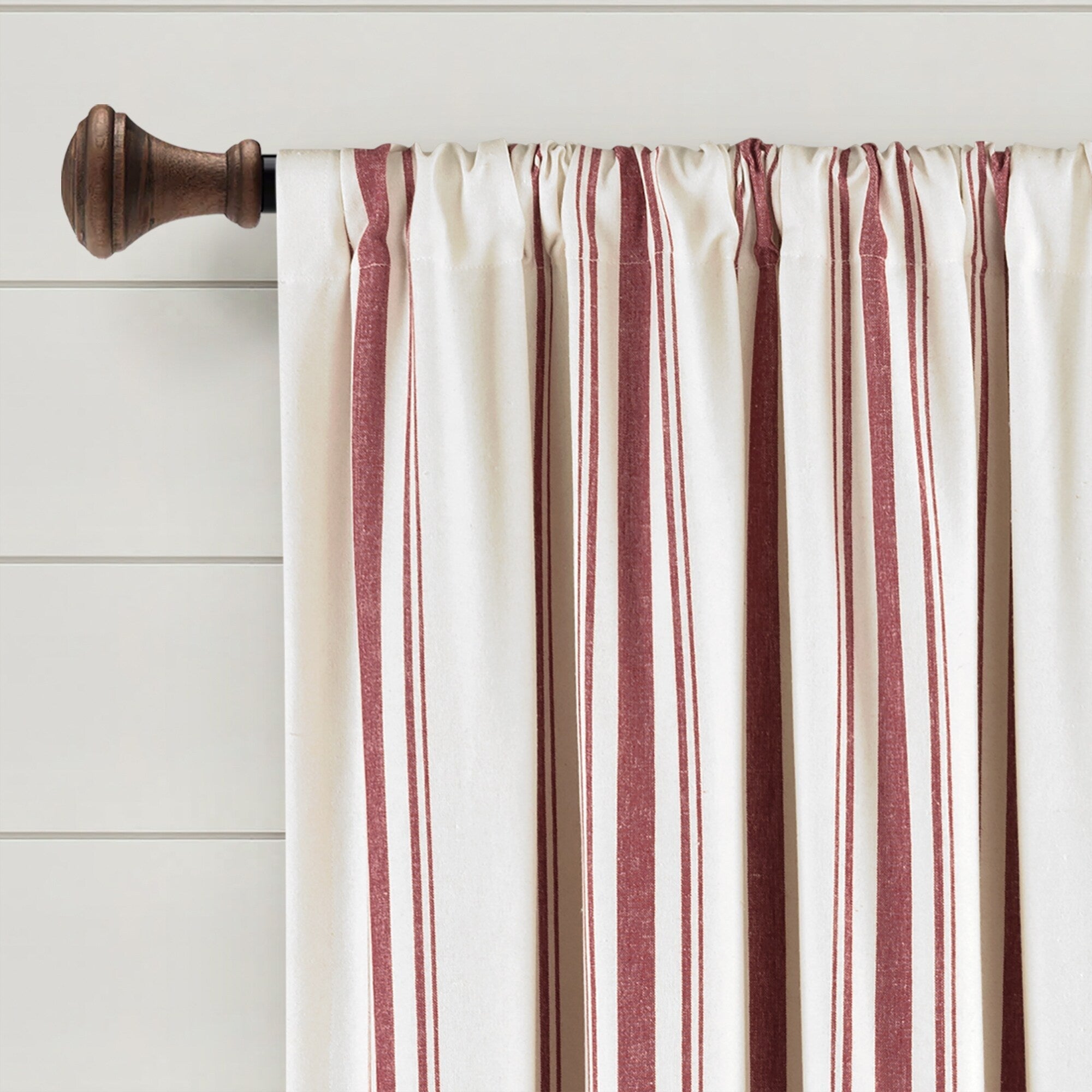 Paire de rideaux de fenêtre en coton teint en fil à rayures style ferme Lush Decor