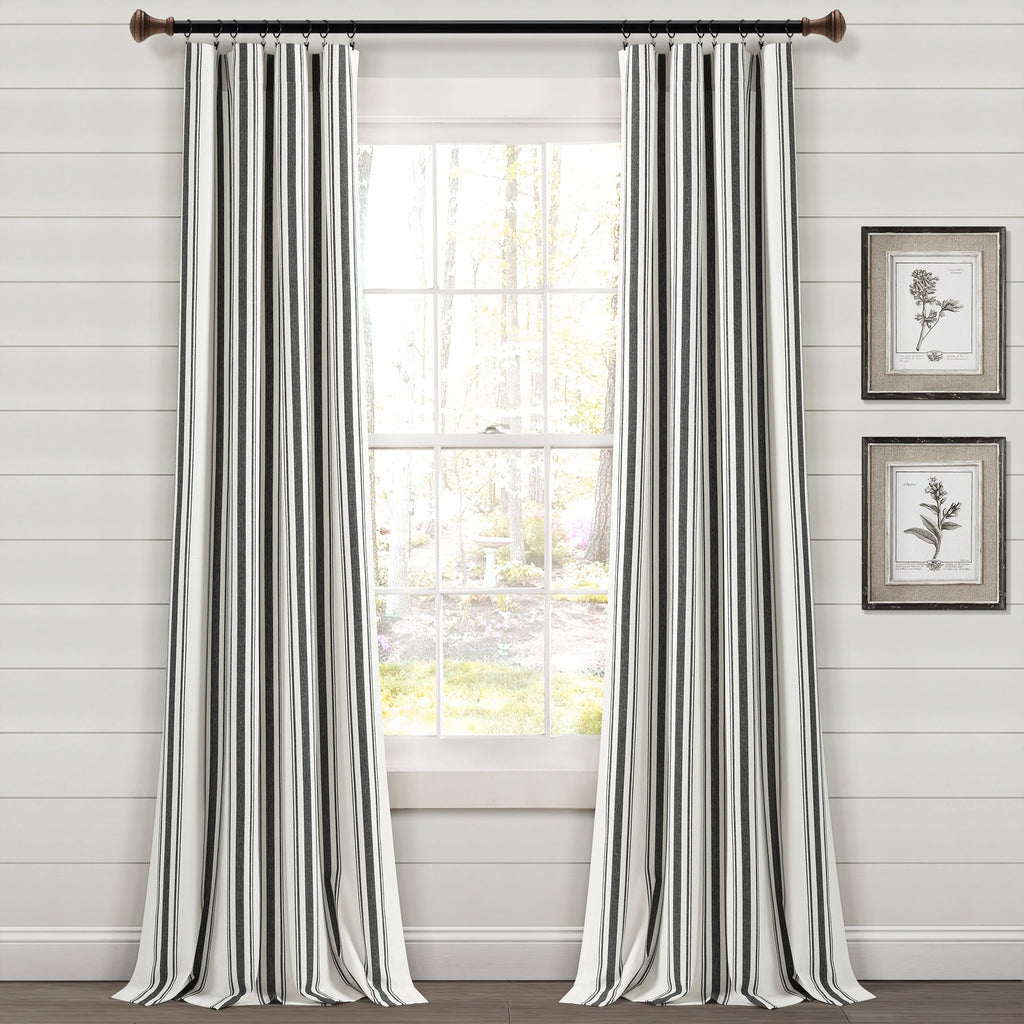 Paire de rideaux de fenêtre en coton teint en fil à rayures style ferme Lush Decor