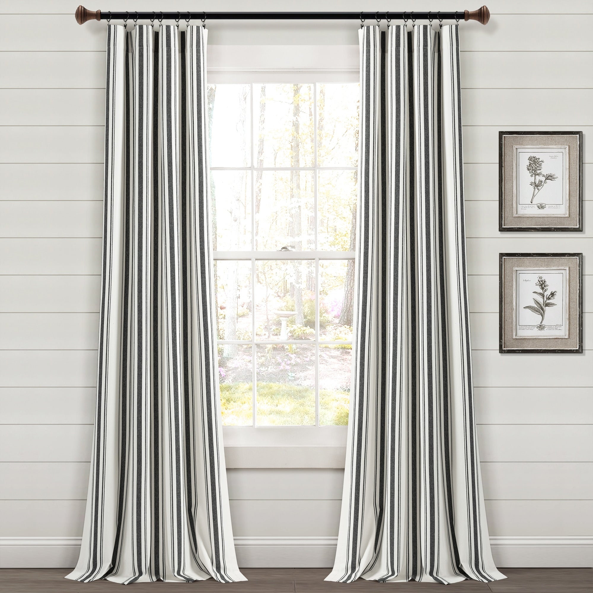 Paire de rideaux de fenêtre en coton teint en fil à rayures style ferme Lush Decor