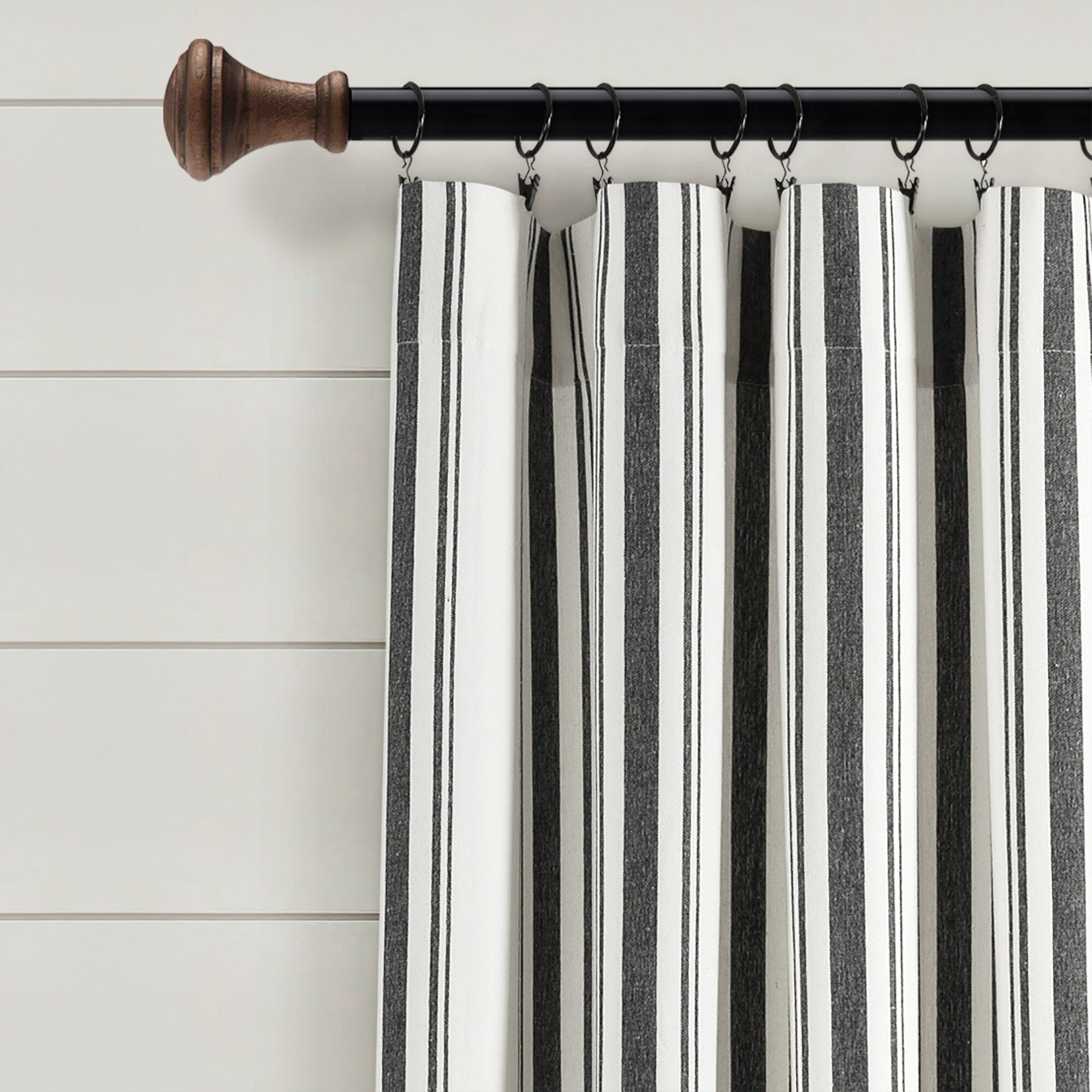 Paire de rideaux de fenêtre en coton teint en fil à rayures style ferme Lush Decor