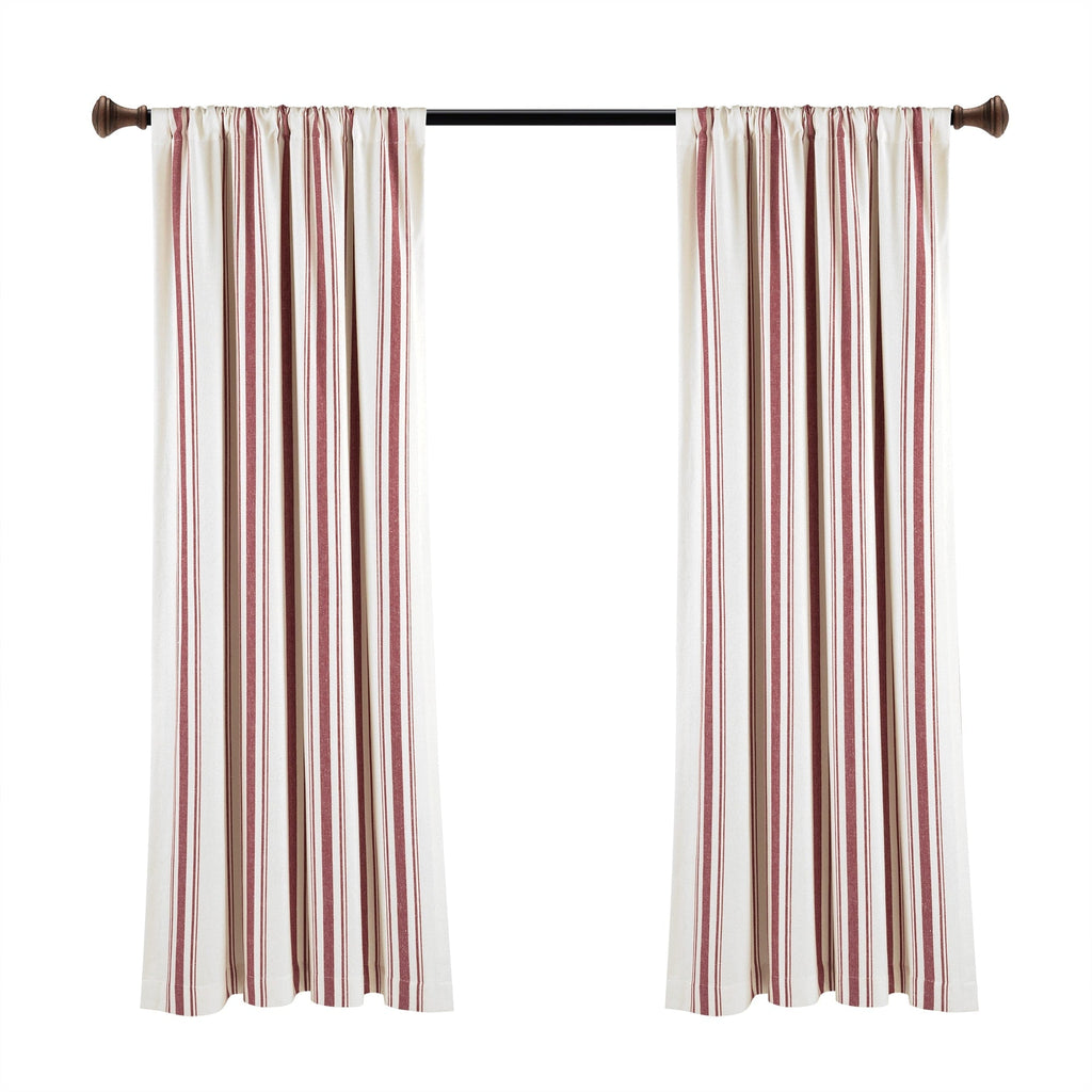 Paire de rideaux de fenêtre en coton teint en fil à rayures style ferme Lush Decor