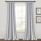 Paire de rideaux de fenêtre en coton teint en fil à rayures style ferme Lush Decor