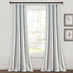 Paire de rideaux de fenêtre en coton teint en fil à rayures style ferme Lush Decor