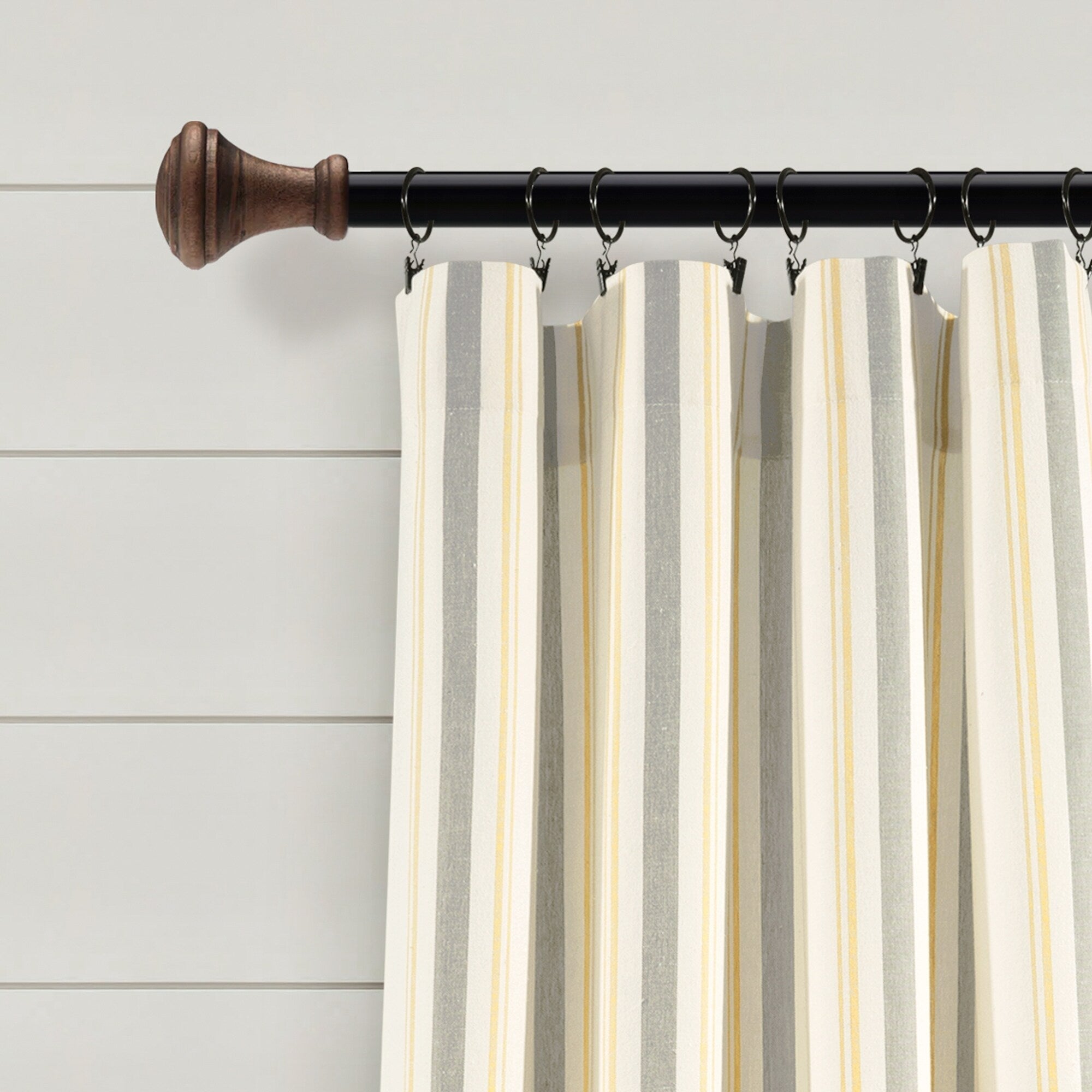 Paire de rideaux de fenêtre en coton teint en fil à rayures style ferme Lush Decor