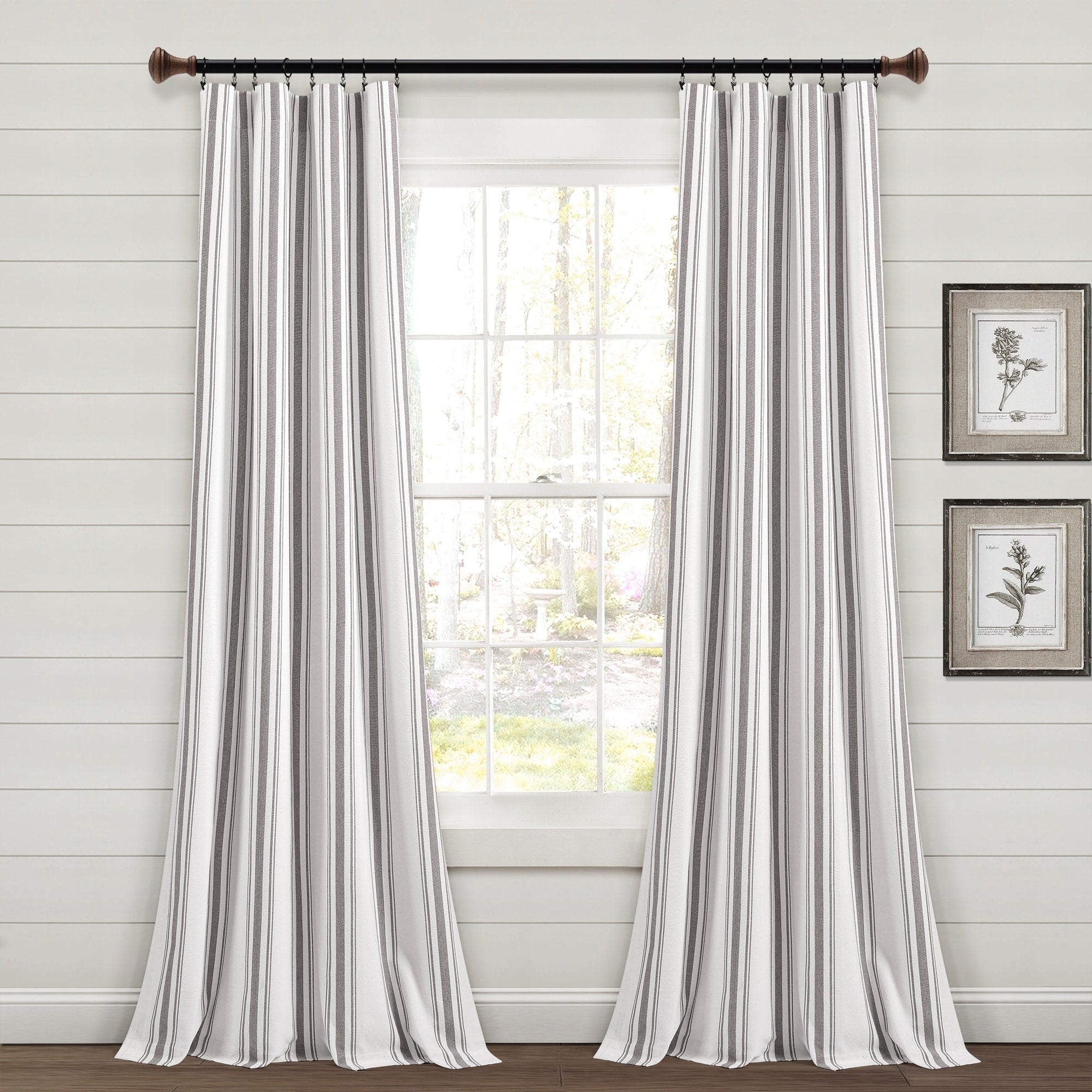 Paire de rideaux de fenêtre en coton teint en fil à rayures style ferme Lush Decor