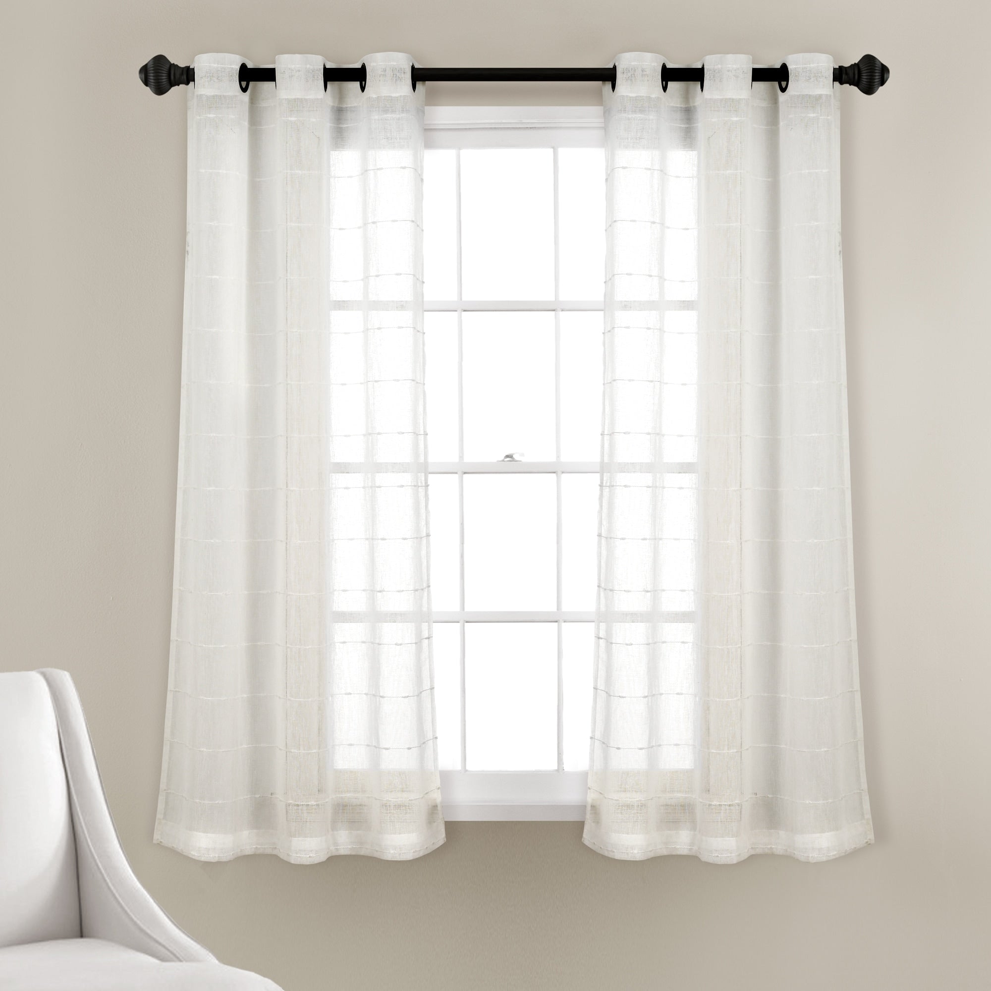 Paire de rideaux transparents texturés à œillets de style ferme Lush Decor