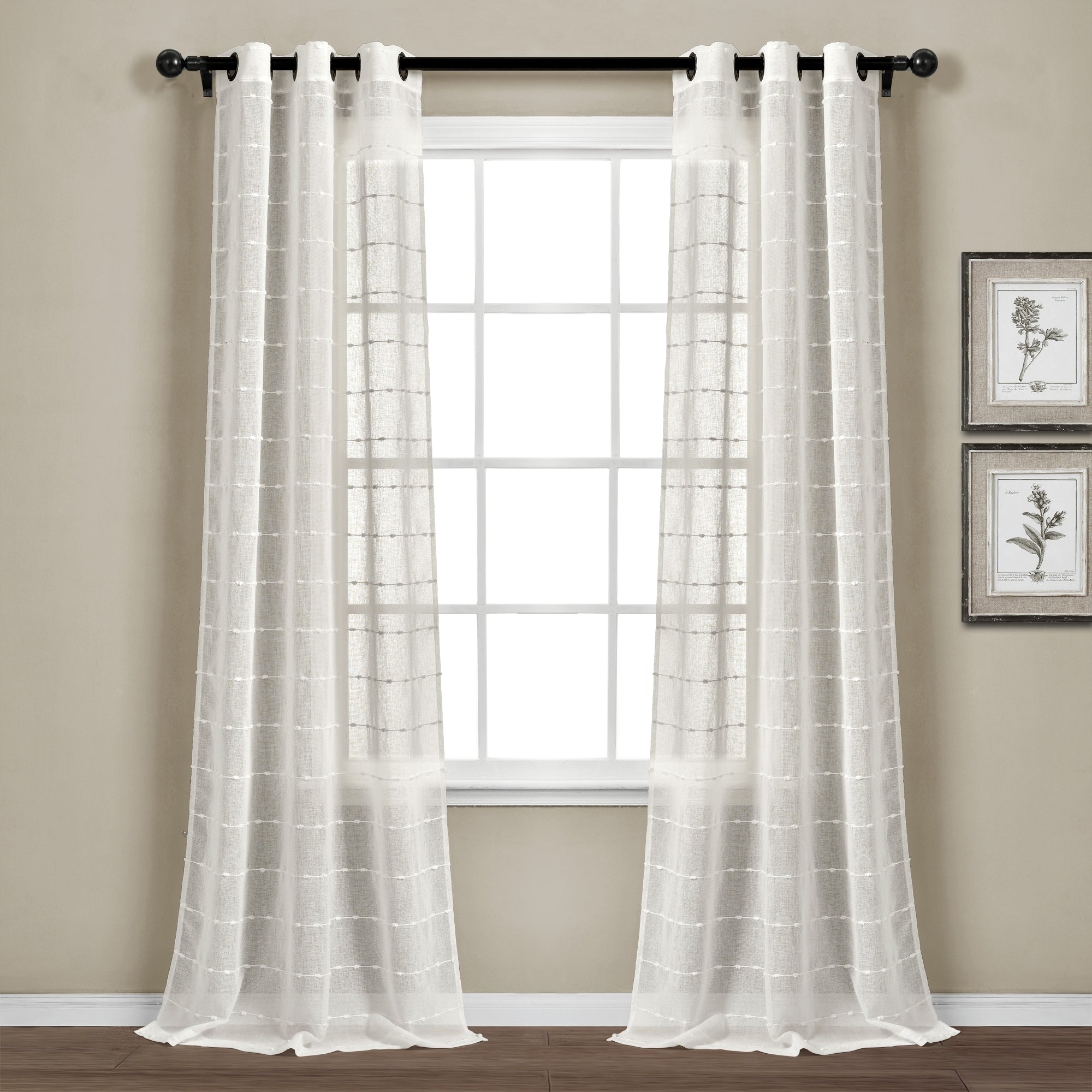 Paire de rideaux transparents texturés à œillets de style ferme Lush Decor