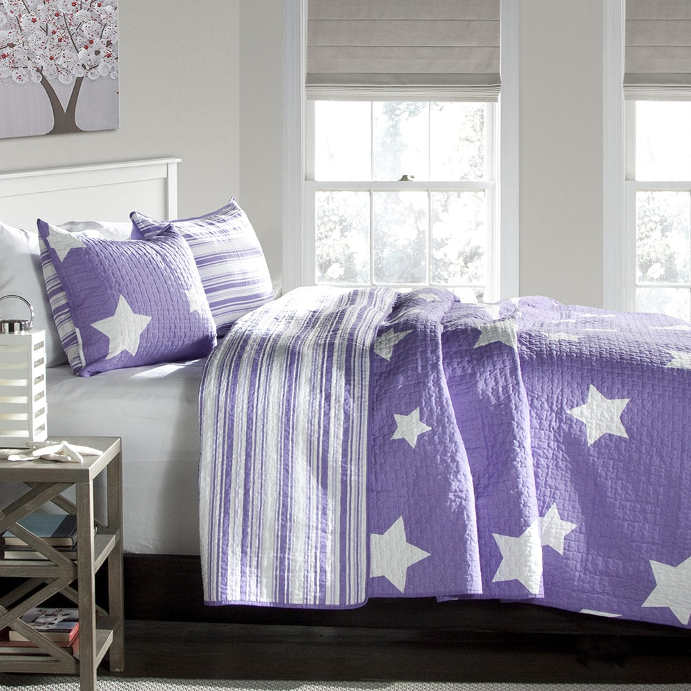 Ensemble de courtepointe 3 pièces en coton à motif étoilé Lush Decor