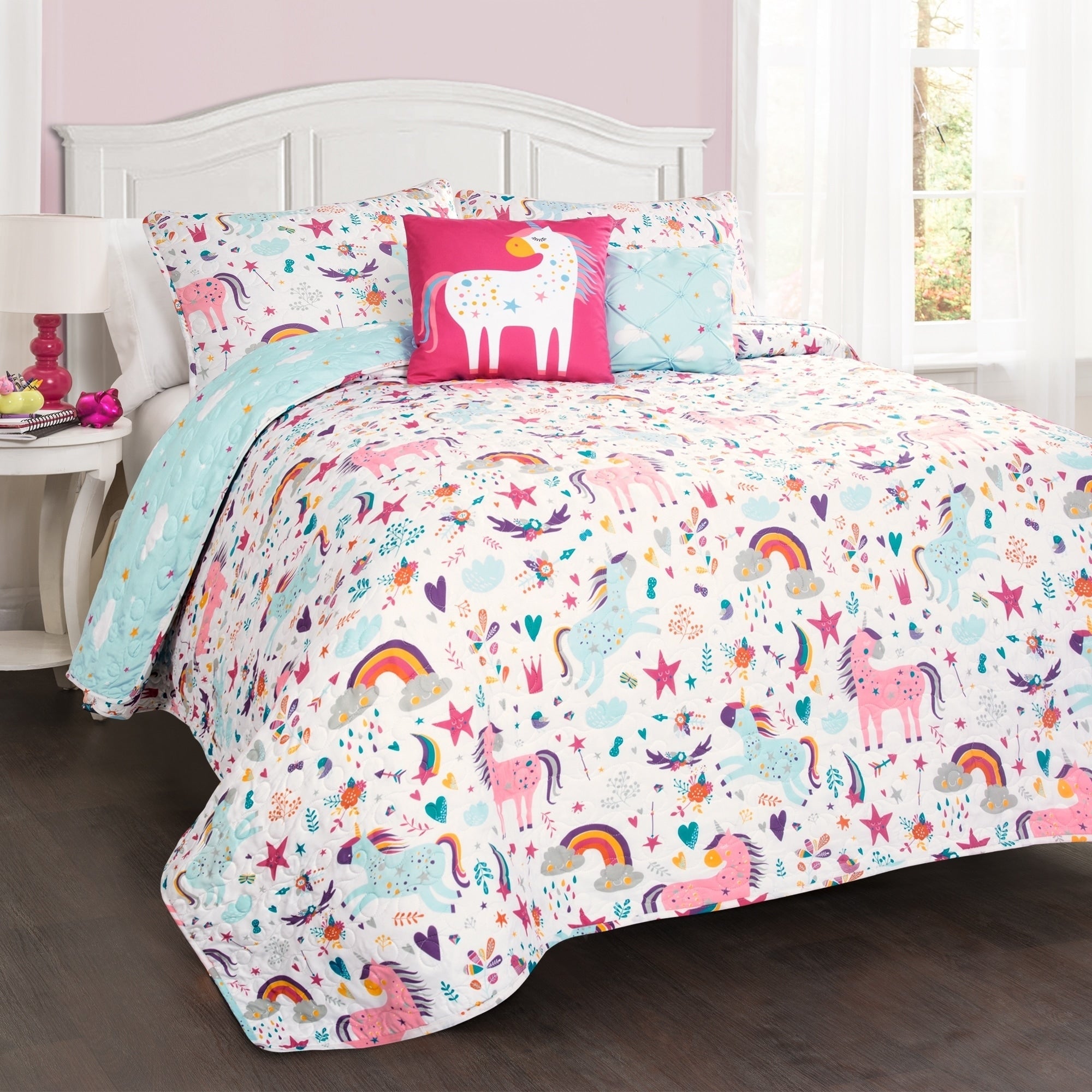Ensemble de courtepointe à motif licorne/cœur Marguerite Porch &amp; Den