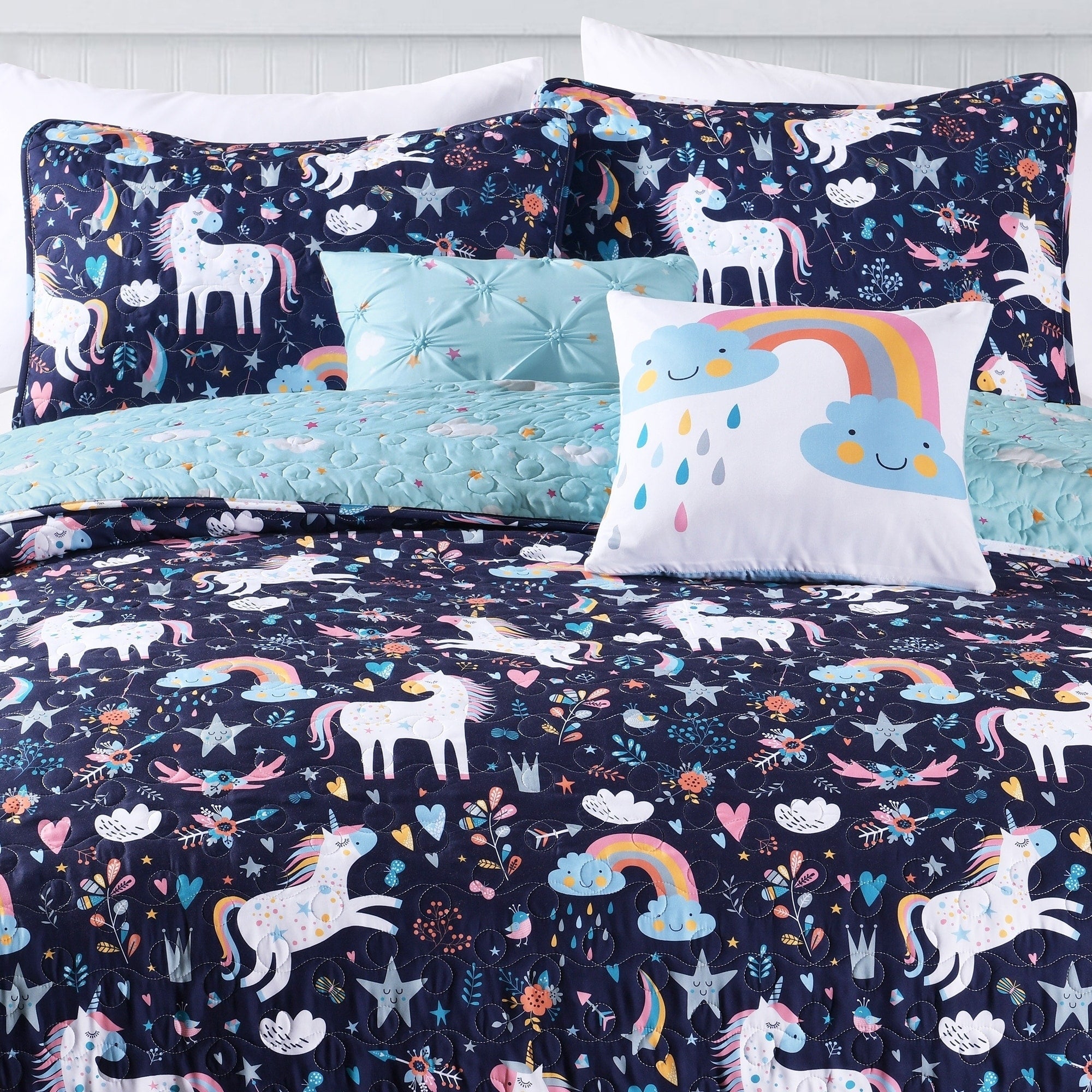 Ensemble de courtepointe à motif licorne/cœur Marguerite Porch &amp; Den