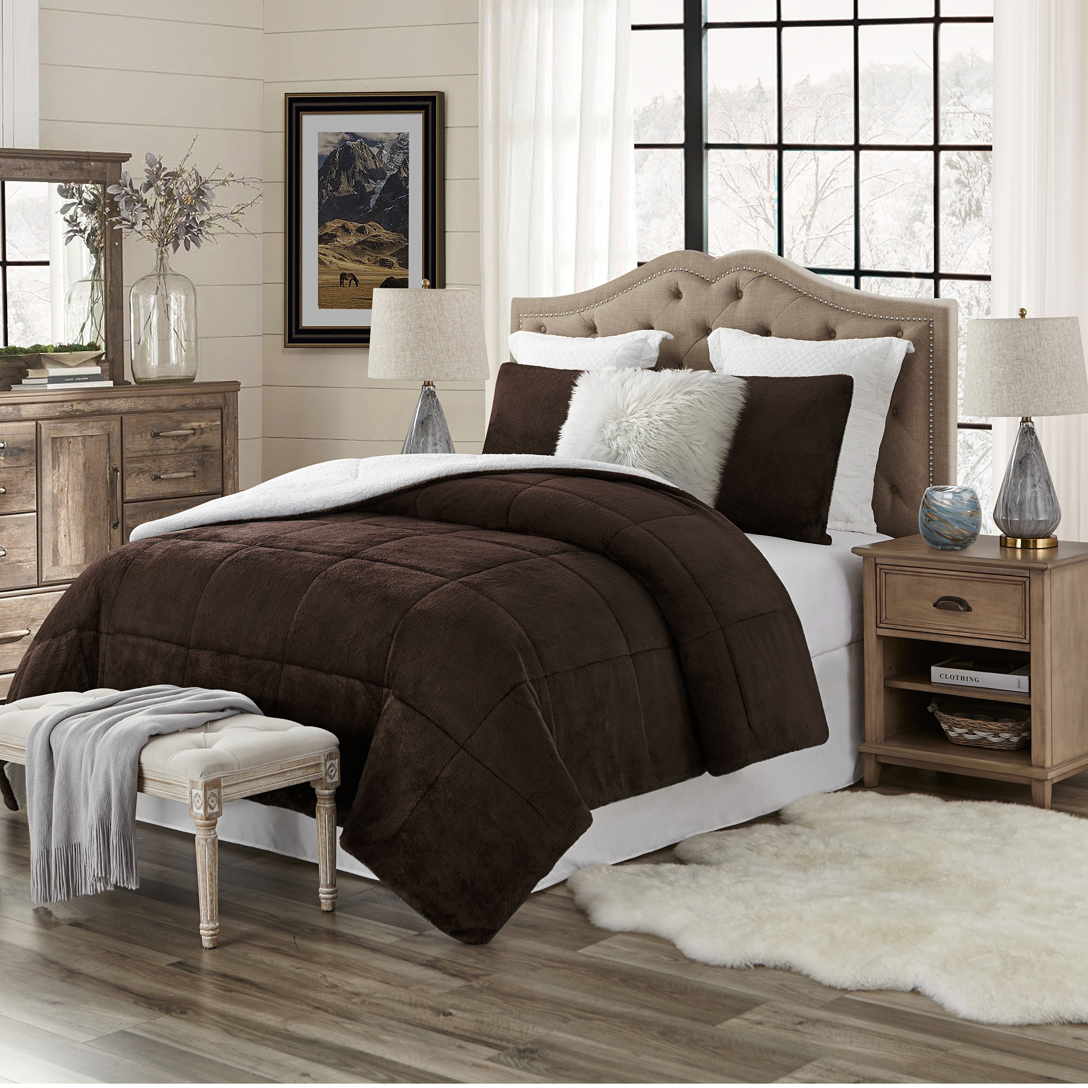 Ensemble de couette réversible luxueux en peluche et sherpa à poils longs Swift Home