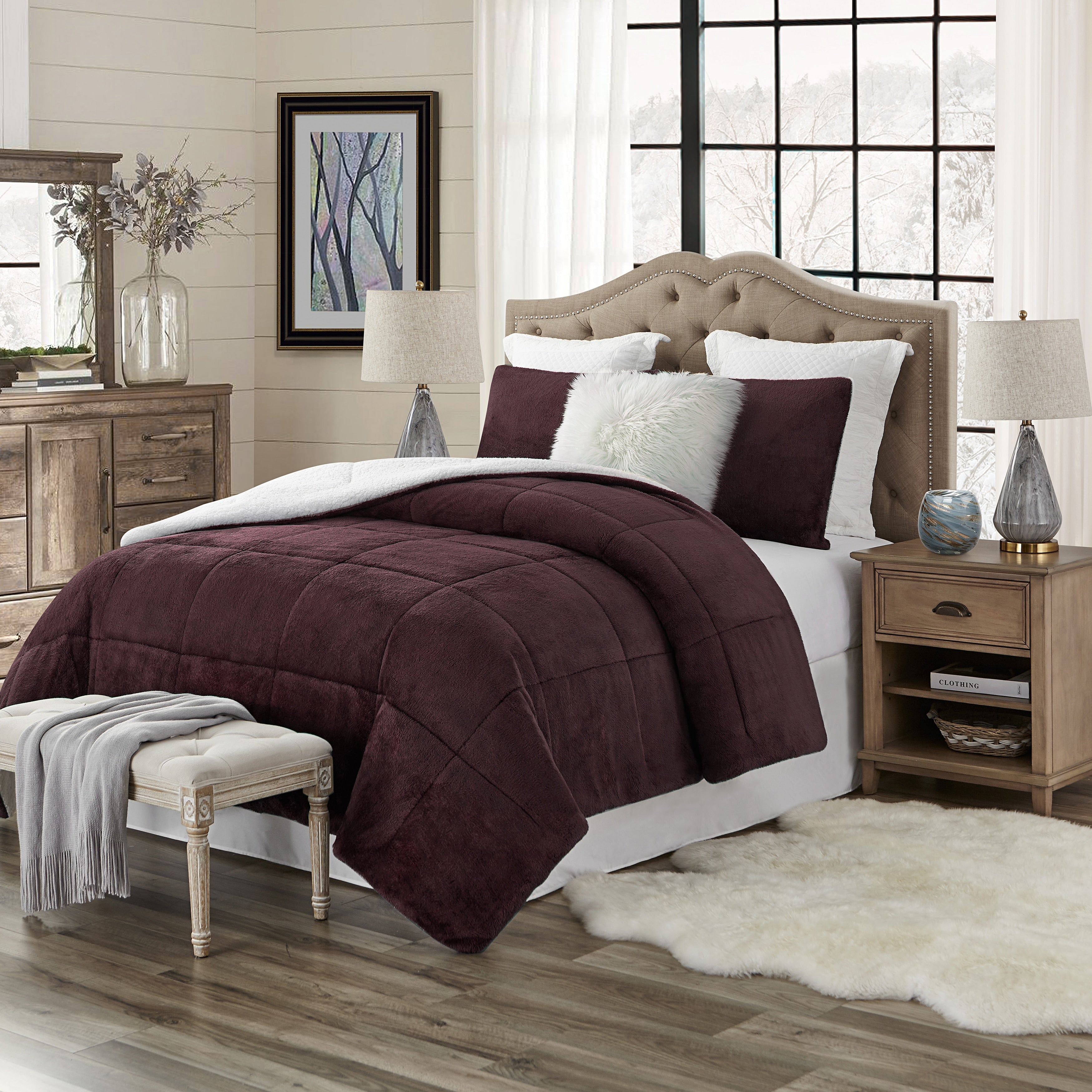 Ensemble de couette réversible luxueux en peluche et sherpa à poils longs Swift Home