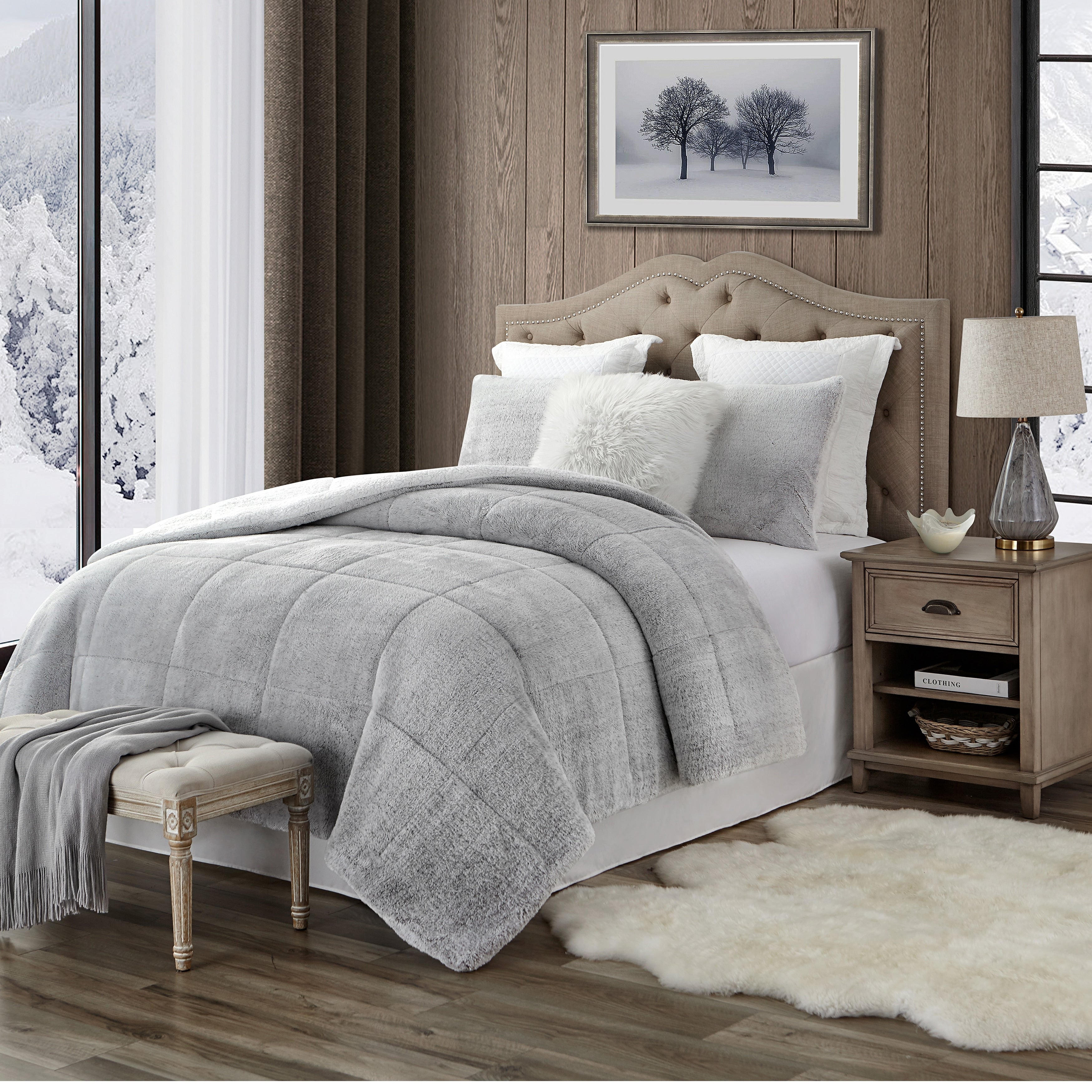 Ensemble de couette réversible luxueux en peluche et sherpa à poils longs Swift Home