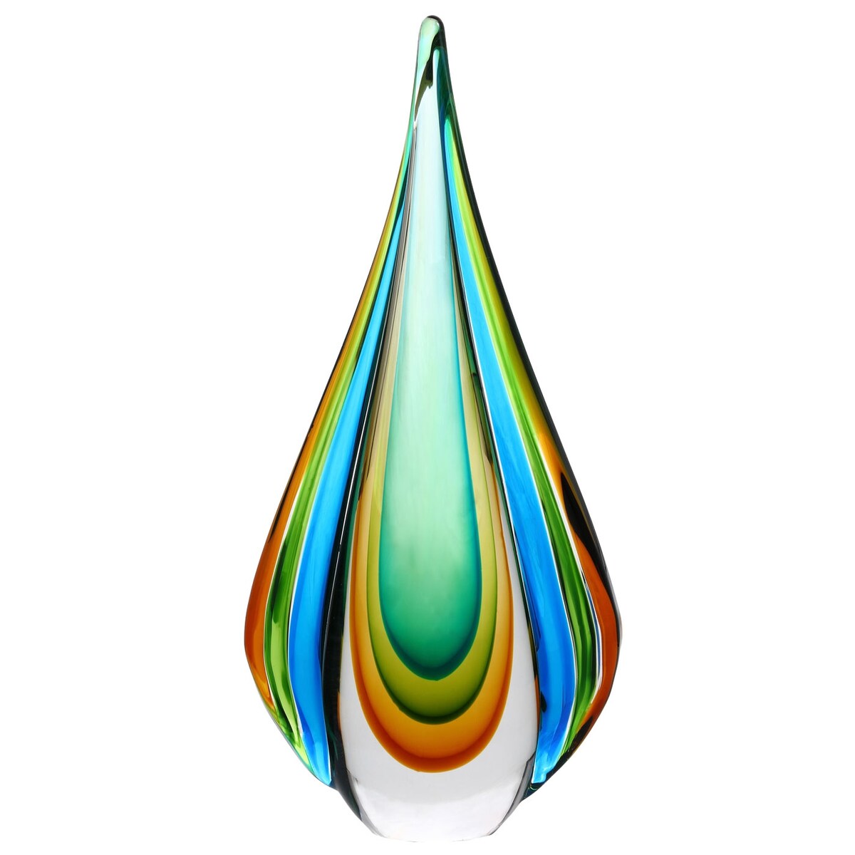 Sculpture en verre soufflé à la main en forme de larme de flamme verte de Luxury Lane, de 10 à 18 pouces de hauteur