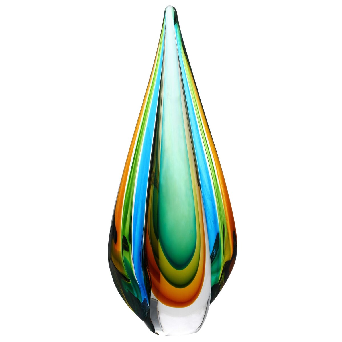 Sculpture en verre soufflé à la main en forme de larme de flamme verte de Luxury Lane, de 10 à 18 pouces de hauteur