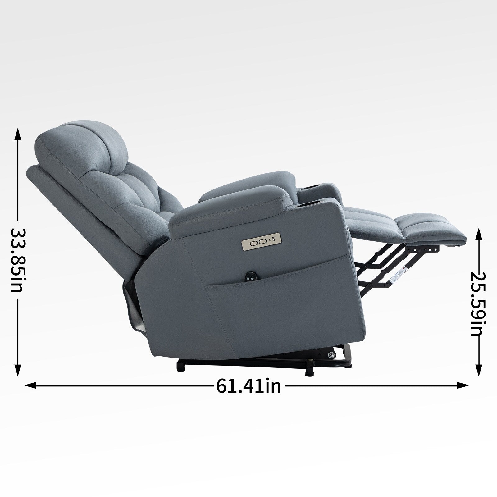 Fauteuil inclinable électrique en tissu pour personnes âgées, mécanisme de mouvement robuste avec massage et chauffage lombaire, porte-gobelets