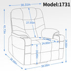 Fauteuil inclinable électrique en tissu pour personnes âgées, mécanisme de mouvement robuste avec massage et chauffage lombaire, porte-gobelets