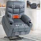 Fauteuil inclinable électrique en tissu pour personnes âgées, mécanisme de mouvement robuste avec massage et chauffage lombaire, porte-gobelets