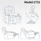 Fauteuil inclinable électrique en tissu pour personnes âgées, mécanisme de mouvement robuste avec massage et chauffage lombaire, porte-gobelets