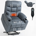 Fauteuil inclinable électrique en tissu pour personnes âgées, mécanisme de mouvement robuste avec massage et chauffage lombaire, porte-gobelets