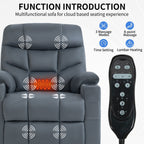 Fauteuil inclinable électrique en tissu pour personnes âgées, mécanisme de mouvement robuste avec massage et chauffage lombaire, porte-gobelets