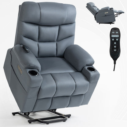 Fauteuil inclinable électrique en tissu pour personnes âgées, mécanisme de mouvement robuste avec massage et chauffage lombaire, porte-gobelets