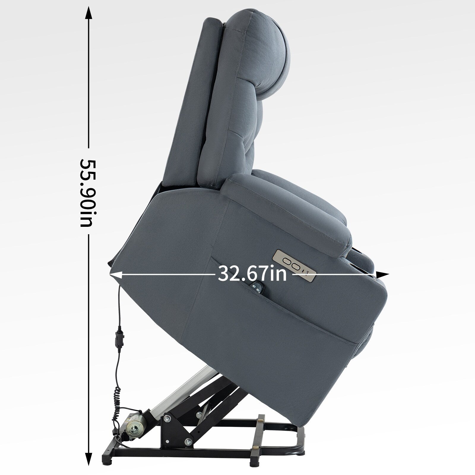 Fauteuil inclinable électrique en tissu pour personnes âgées, mécanisme de mouvement robuste avec massage et chauffage lombaire, porte-gobelets