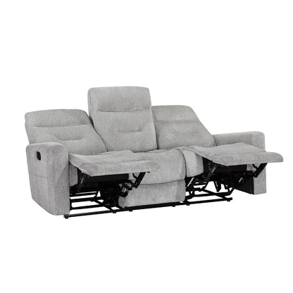 Canapé inclinable double manuel Lyns, tissu chenille gris doux, 81 pouces