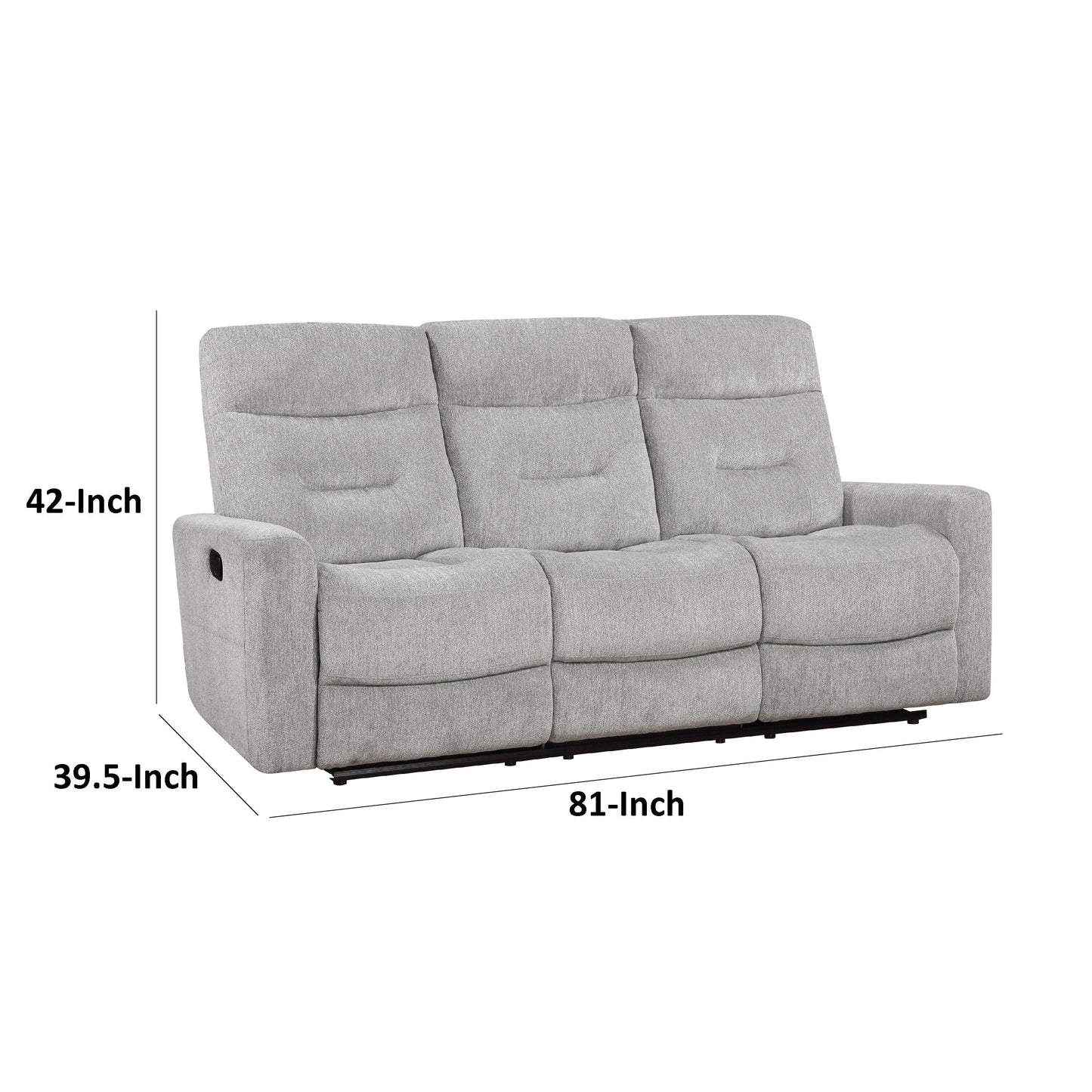 Canapé inclinable double manuel Lyns, tissu chenille gris doux, 81 pouces