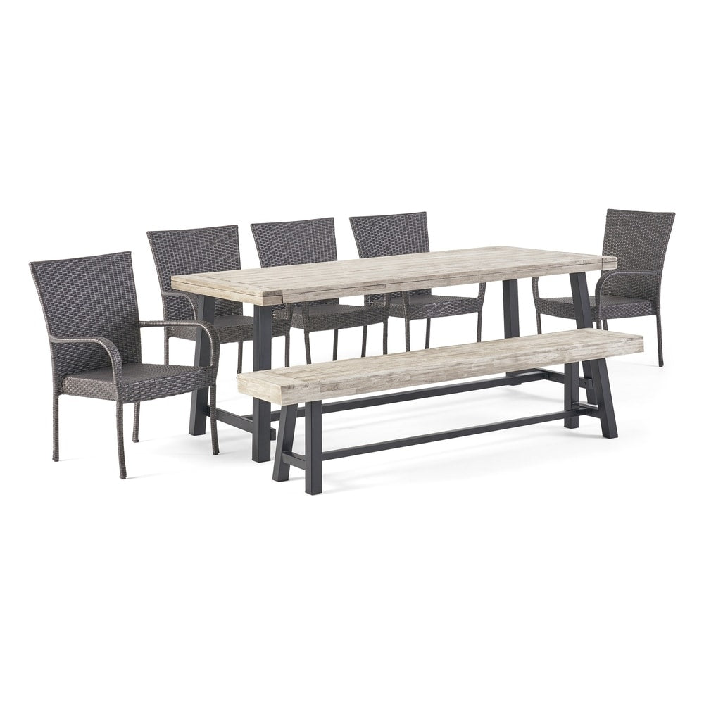 Ensemble de salle à manger d'extérieur rustique Lyons 8 places par Christopher Knight Home