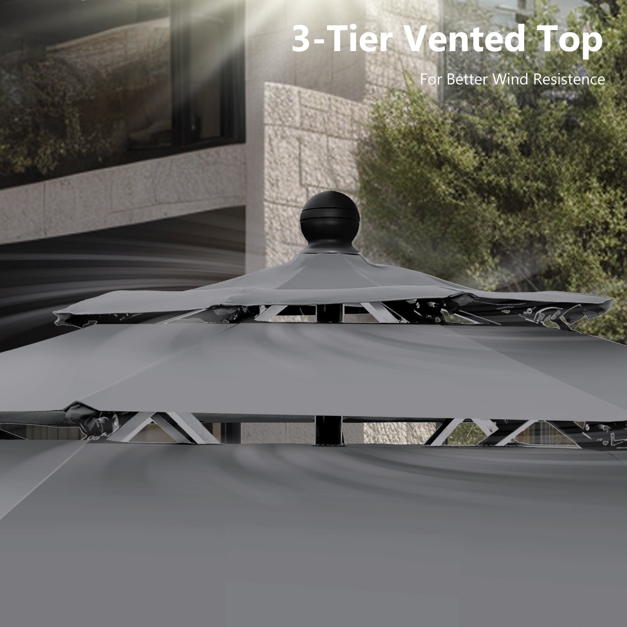 MAISON ARTS 10ft 3 Tiers Vented Patio Outdoor Umbrella with Auto-tilt and Crank Lift