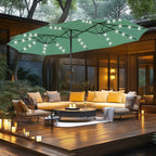 MAISON ARTS 15-foot Rectangular Crank Double-sided Outdoor Market Umbrella Solar LED Lighted Patio Umbrella with Base Included