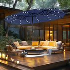 MAISON ARTS 15-foot Rectangular Crank Double-sided Outdoor Market Umbrella Solar LED Lighted Patio Umbrella with Base Included