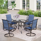 Ensemble de salle à manger de patio 5 pièces MAISON ARTS comprenant 4 chaises pivotantes en toile et 1 table à manger ronde avec revêtement électronique et trou pour parasol