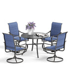 Ensemble de salle à manger de patio 5 pièces MAISON ARTS comprenant 4 chaises pivotantes en toile et 1 table à manger ronde avec revêtement électronique et trou pour parasol